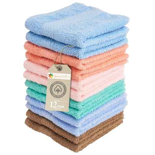 Luxurious Washcloths ? Set of 12 ? Size 13¡± x 13¡± ? Thick Loop Pile Washcloth ? Absorbent and Soft 100% Ring-Spun Cotton Wash Cloth ? Lint Free Face Towel ? Wash Cloths Perfect for Bathroom