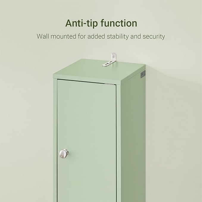 SoBuy Bathroom Narrow Storage Cabinet Skinny Tall Unit with Adjustable Shelves Slender Anti-Tipping Floor Standing Cupboard, Light Green BZR34-GR