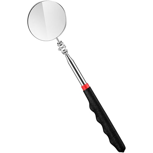 1 Pcs Telescoping Inspection Mirror Mechanics Automotive Tool with Long Handle Extendable Mirror on a Stick for Technicians Mechanics Contractors Checking Observation(Black,50mm Round)