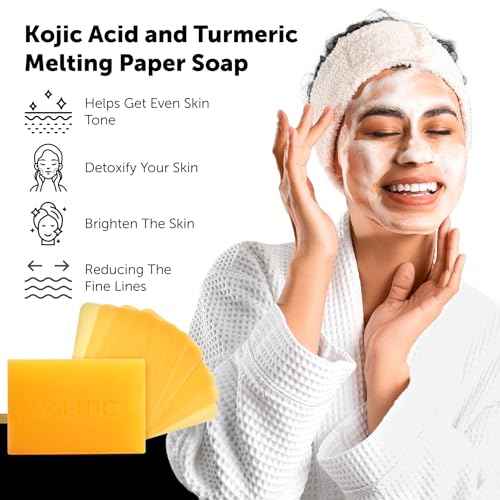 VALITIC Kojic Acid and Turmeric Dark Spot Corrector Soap ? Skin Care Cleansing Duo - 2 Soap Bars and 200 Melting Paper Sheets - Infused with Vitamin C, Retinol and Collagen