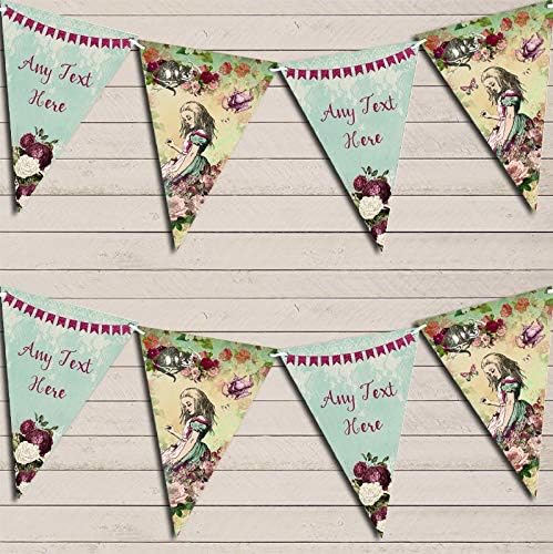Shabby Chic Alice in Wonderland Personalized Birthday Party Bunting - Hanging Party Decoration - Birthday Party Banner Garland | Decorative Party Supplies