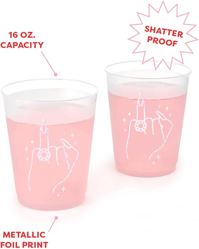 xo, Fetti Bachelorette Party Ring Finger Reusable Cups - 16 Frost Flex Cups | Bach Party Drinkware, Cute Bridal Shower Supplies, Engagement Reusable Cups, Bride To Be Decorations, Bridesmaids Favors