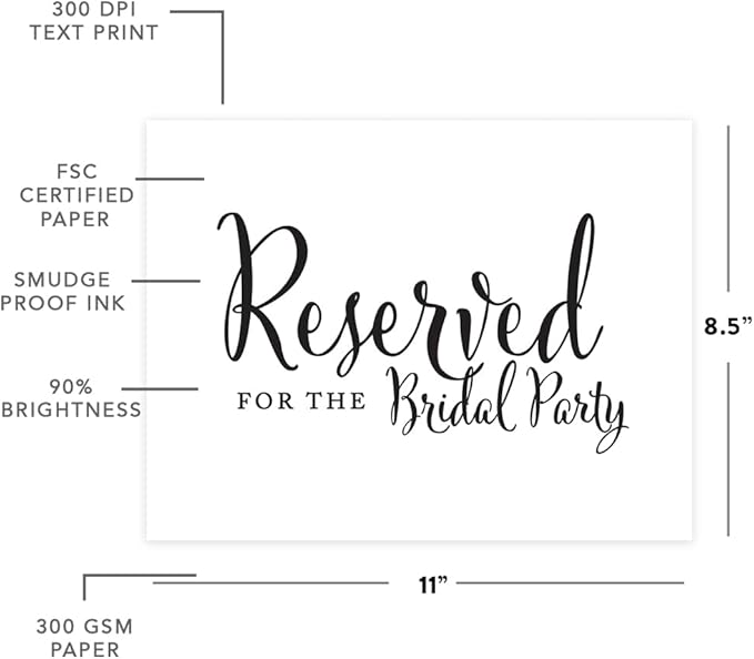 Andaz Press Wedding Party Signs, Formal Black and White, 8.5-inch x 11-inch, Reserved for the Bridal Party, 1-Pack