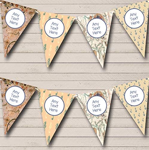 Nautical Sailing Sea Map Vintage Personalized Birthday Party Bunting - Hanging Party Decoration - Birthday Party Banner Garland | Decorative Party Supplies