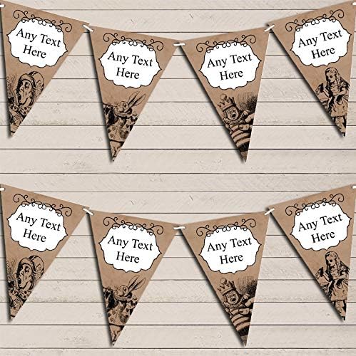 Mad Hatters Tea Alice in Wonderland Vintage Personalized Birthday Party Bunting - Hanging Party Decoration - Birthday Party Banner Garland | Decorative Party Supplies