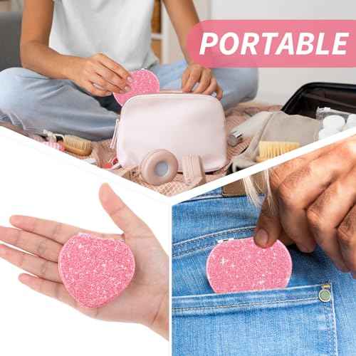 Compact Folding Mirror Heart Shaped Magnifying Mini Vanity Mirror Portable Travel Makeup Mirror for Purse Double-Sided Cute Glitter Cosmetic Mirror for Women Home Office