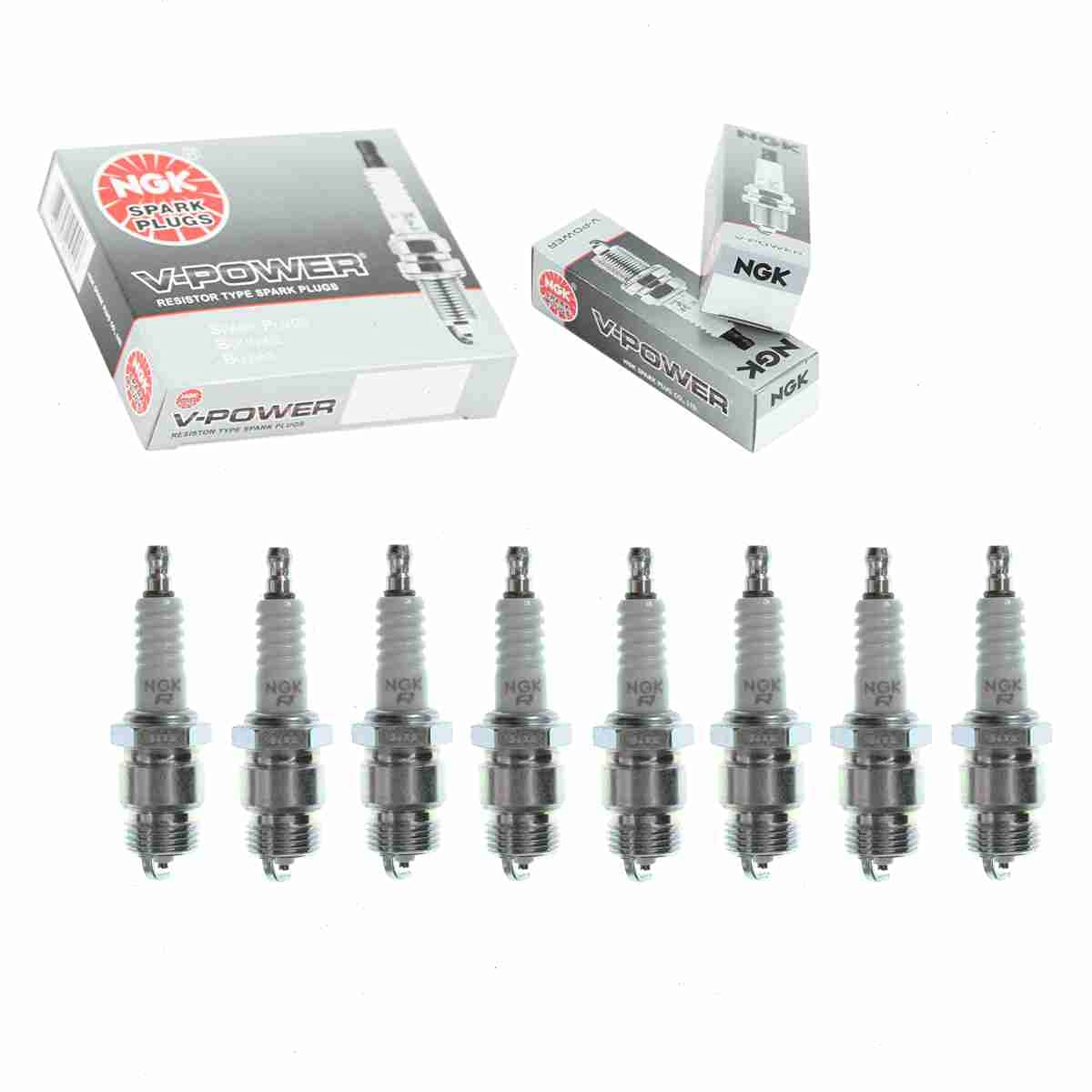 8 pc NGK V-Power Spark Plugs compatible with Ford Mustang 4.3L 4.7L 5.0L 5.8L 6.4L 7.0L V8 1964-1973