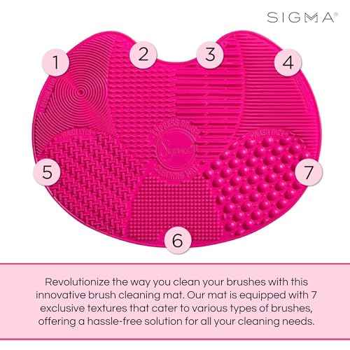 Sigma Beauty Makeup Brush Cleaner Mat ? Sigma Spa Express Silicone Makeup Brush Cleaning Mat with Suction Cups for Cleaning Makeup Brushes, Compact Design Fit for Any Travel Makeup Kit (Pink)