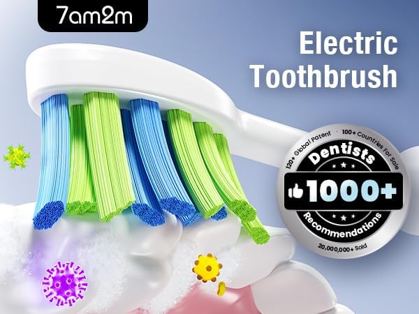 7AM2M Ultrasonic Electric Toothbrush with 6 Brush Heads for Adults&Kids, Type C Charging, One Charge for 120 Days, 5 Modes&40000VPM Powered Toothbrush, 4 Minutes Built in Smart Timer (Pink)