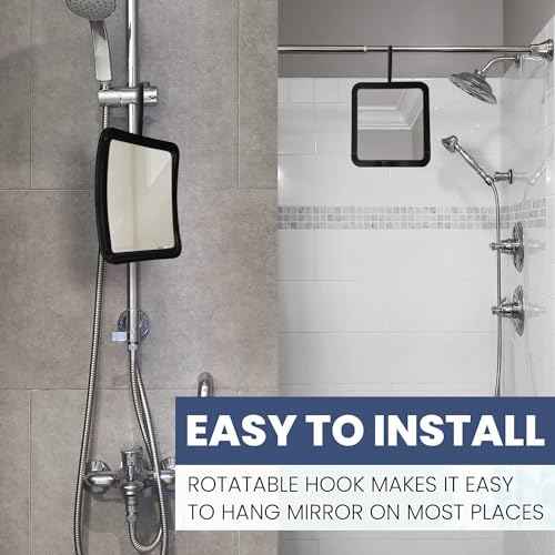 MIRRORVANA Hanging Fogless Shower Mirror for Shaving with 360¡Æ Rotatable Swivel Hook - Anti Fog and Shatterproof 6.3" x 6.3" Surface (Black)