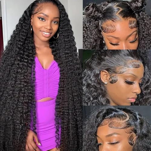 SQU&CIR 28 Inch Deep Wave Lace Front Wigs Human Hair 180% Density 13x4 HD Lace Front Wigs Deep Curly Lace Frontal Wigs Pre Plucked with Baby Hair