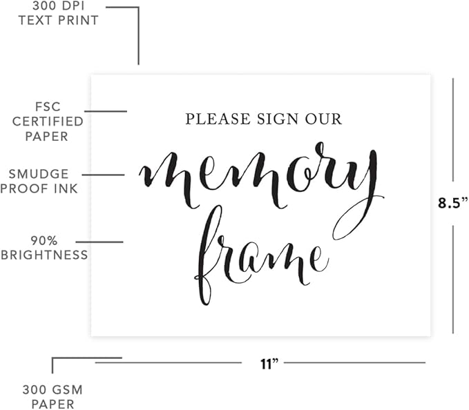 Andaz Press Wedding Party Signs, Formal Black and White Print, 8.5x11-inch, Please Sign our Memory Photo Frame Table Sign, 1-Pack, For Bridal Shower Guest Book