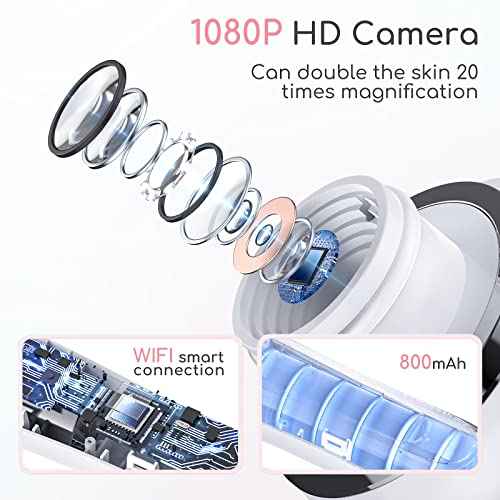 Blackhead Remover Vacuum, Black Head Remover for Face with Camera, Pore Vacuum for Men and Women, USB Interface Type Blackhead Remover Tools, 6 Suction Heads & 3 Adjustment Modes (Grey)