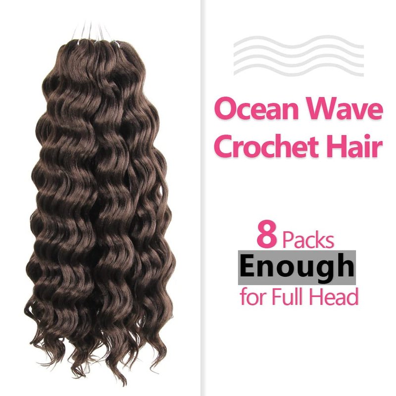 Niseyo NU Ocean Wave Crochet Hair 18 Inch 8 Packs Soft Deep Twist Crochet Braids Synthetic Wavy Braiding Hair Extensions (4# Brown)) NEW