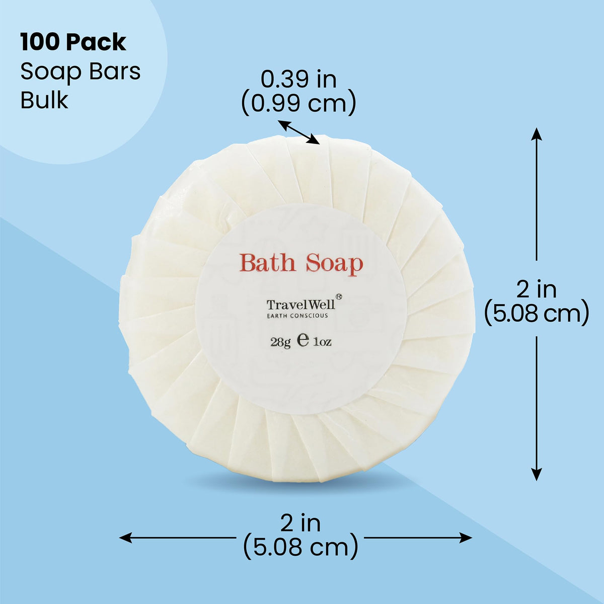 Travelwell Hotel Soap Bars - Individually Wrapped Bulk Hotel Soap - Gentle Paraben-Free Beauty Bar - Travel Mini Size - Pack of 100, 1 Oz