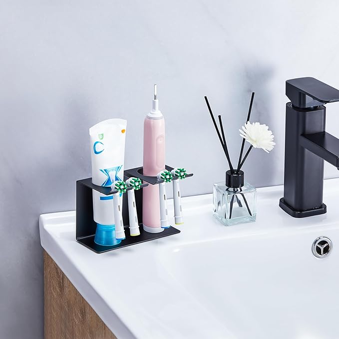Toothbrush Head Holders, Electric Tooth Brush Head Holder, Wall Mounted Toothpaste Holder for Bathrooms Shower, Adhesive Tooth Brushing Holder Razor Holder Organizer Storage (Black)