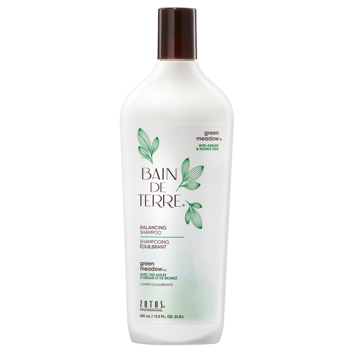 Bain de Terre Green Meadow Balancing Shampoo, Gentle Cleansing for Soft, Silky Hair with Argan & Monoi Oils, Paraben-free, Color-Safe, 13.5 Fl Oz