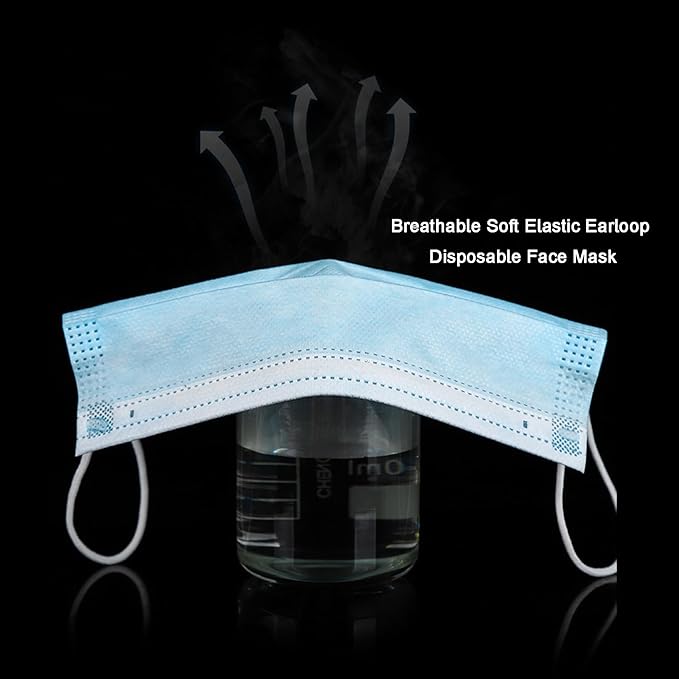 Disposable Face Masks, 3-Ply Breathable Dust Protection for Daily Use, Comfortable Elastic Earloops, Black, 100-Pack