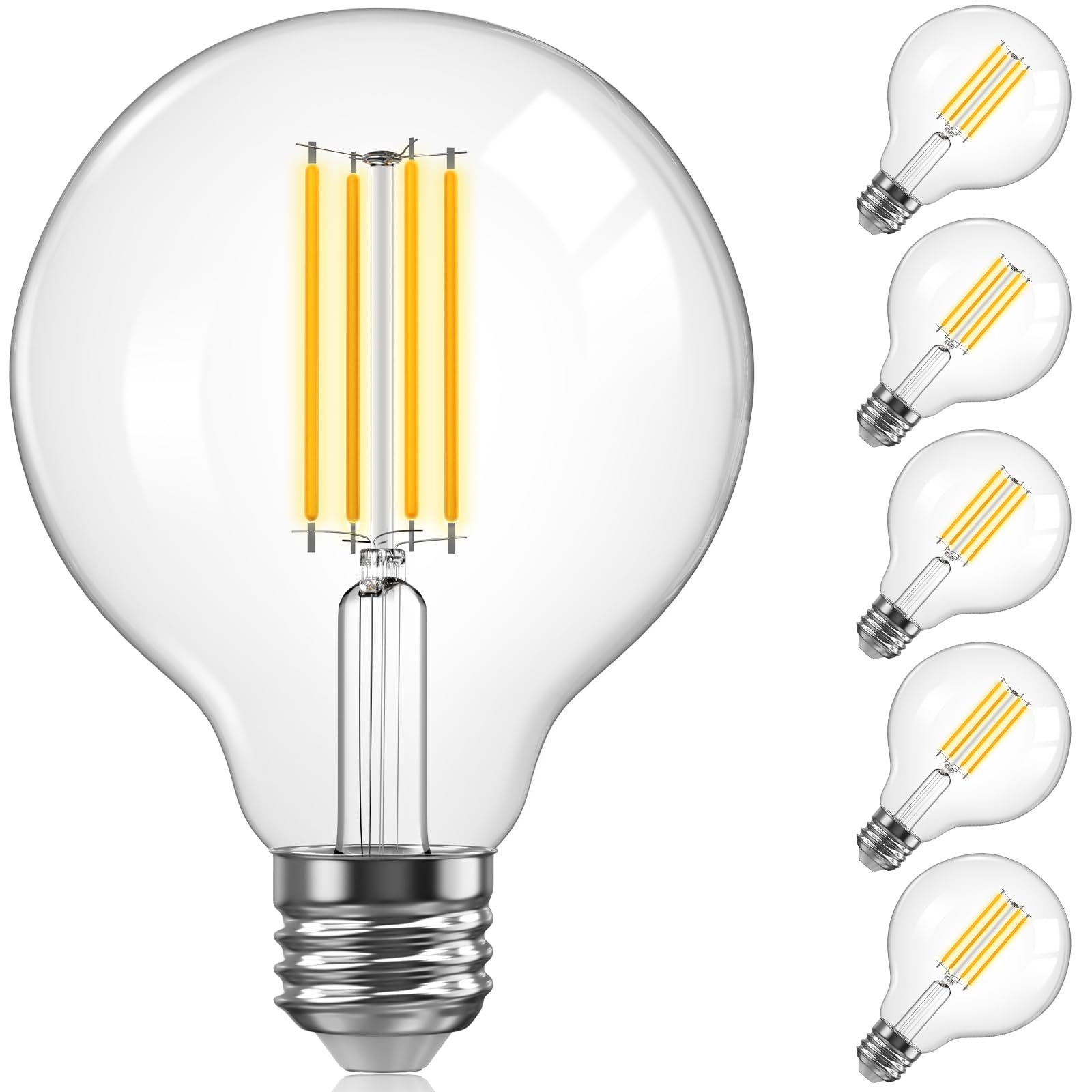 TJOY G25 Edison Globe Light Bulbs, LED Vanity Light Bulb for Bathroom, 60W Equivalent, 2700K Warm White, 500 Lumens, 5.5W, Dimmable, Clear Vintage Filament Globe, E26 Base, for Chandelier, 6 Pack
