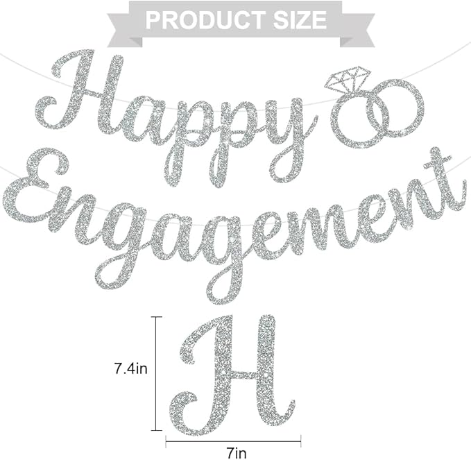 BEISHIDA Glitter Happy Engagement Banner-No DIY, Engagement Party Decorations,Bridal Garland Sign Wedding Party Supplies （Silver）
