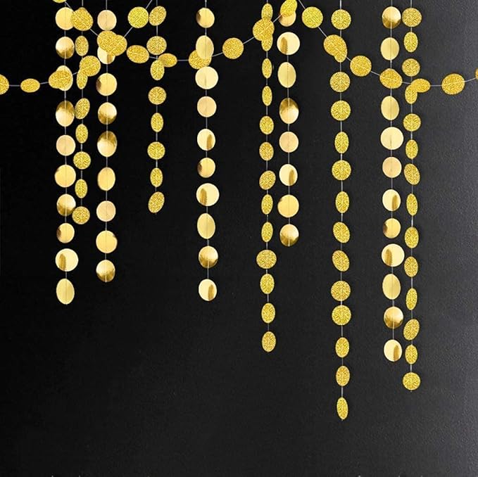 Cheerland Gold Circle Garland Gold Party Decorations Hanging Dot Banner Streamer Backdrop Decor Wedding Birthday Bday Bridal Baby Shower Bachelorette Ramadan EID Graduation New Year NY Party Supplies