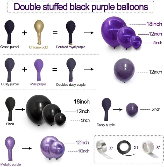 Purple and Black Balloons Dark Purple Balloon Garland Arch Lavender Lilac Kit For Wednesday Birthday Halloween Vampire Retirement Graduation Prom Party Decoration