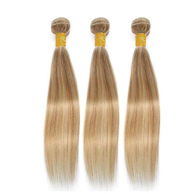 Blonde Human Hair Bundles P27/613 Straight Human Hair Bundles Brazilian Virgin Remy Hair Extensions Double Weft P27/613 Honey Blonde Straight Bundle 8 10 12 inch