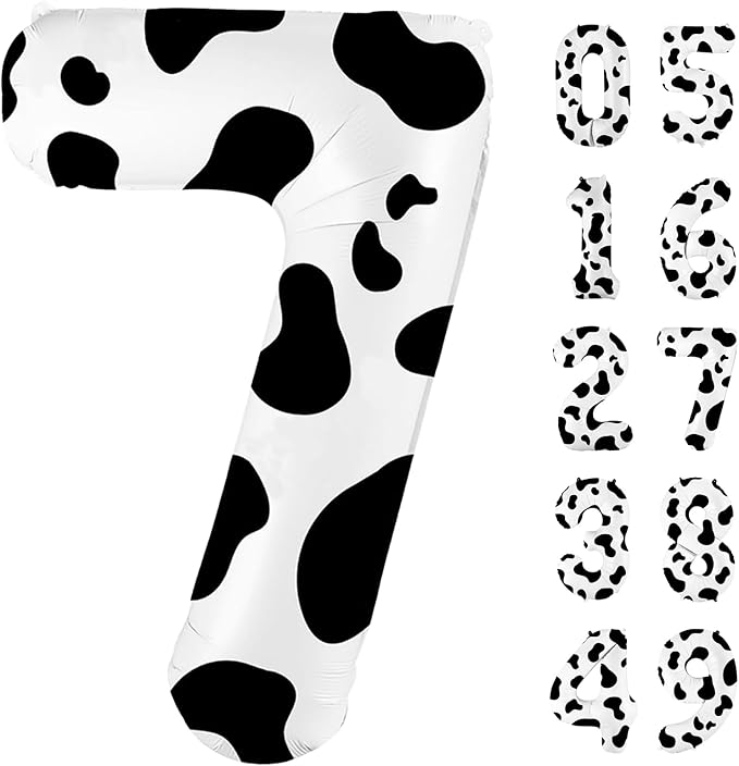 40 Inch Cow Print Balloon, Number 7 Balloons for 7th Birthday Decoration, Large Cow Number Balloons for Western Party Decor