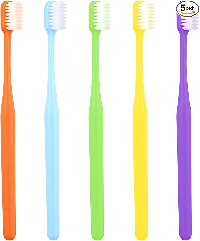 COMNICO 5 Pack Classic Manual Toothbrush Soft Bristles Clean Tooth Brush with Ergonomic Plastic Handle for Adults and Kids, Colorful