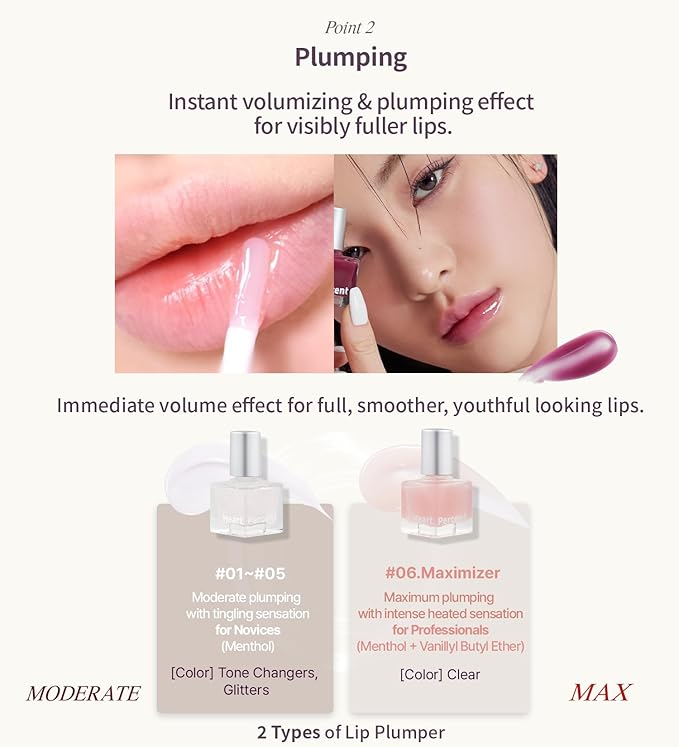 Heart Percent Dote On Mood Top Coating Lip Plumper, High-Shine Glossy Finish Blue & White Pearl Sparkles Lip Gloss 05. Cool Glitter