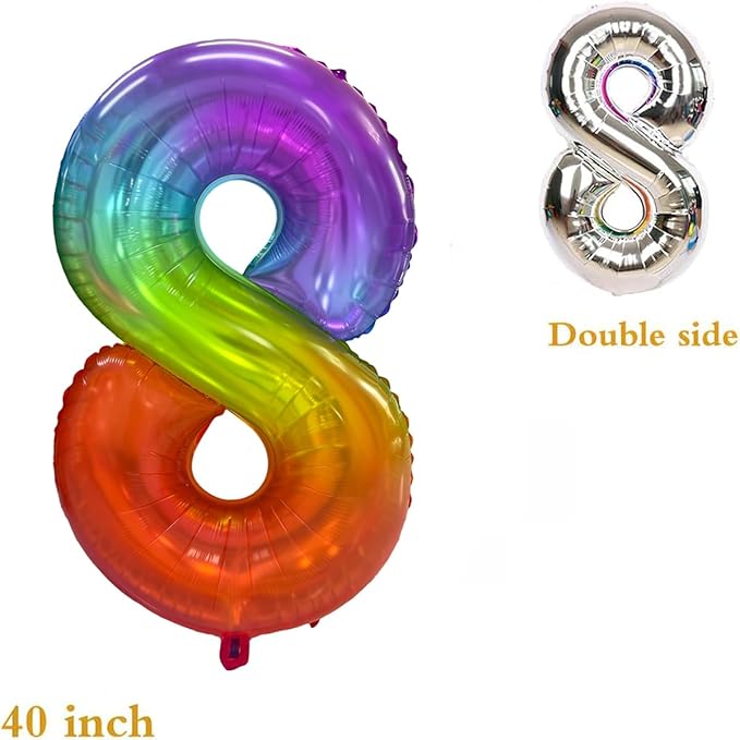 Rainbow Number 8 Balloon 40 Inch Rainbow 8 Balloon Giant Helium Foil Number 0 to 9 Balloons Birthday Wedding Party Digital Decorations Number 8