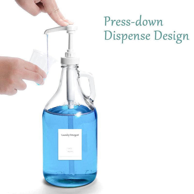 VEGEVIGI Glass Laundry Detergent Dispenser with Pump, 64OZ Liquid Laundry Soap Dispenser, Fabric Softener Dispenser Bottle for Laundry Room Organization and Storage, 2 Pack