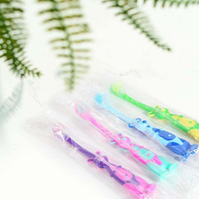 100 Pack Kids Toothbrush Bulk Soft Bristles Toddler Cute Toothbrush with Suction Cup, Includes Travel Covers, Individually Wrapped Toothbrushes for Kid Home School Daycare Camp (Kangaroo)
