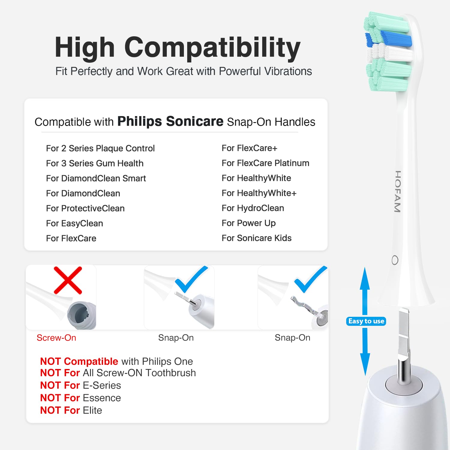 HOFAM Replacement Toothbrush Heads for Philips Sonicare Replacement Heads,Electric Replacement Brush Head Compatible with Phillips Sonicare Electric Toothbrush,for Philips Sonic Care Brush,10 Pcs