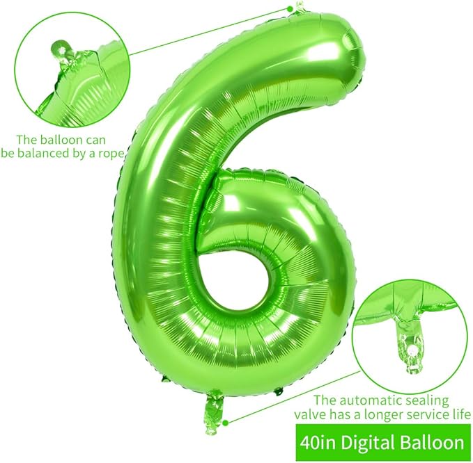 TONIFUL 40 Inch Large Green Numbers Balloons 0-9, Number 6 Digital 6 Helium Foil Mylar Big Number Balloons for 2026 Graduation New Year Eve Birthday Party Anniversary Supplies Decoration