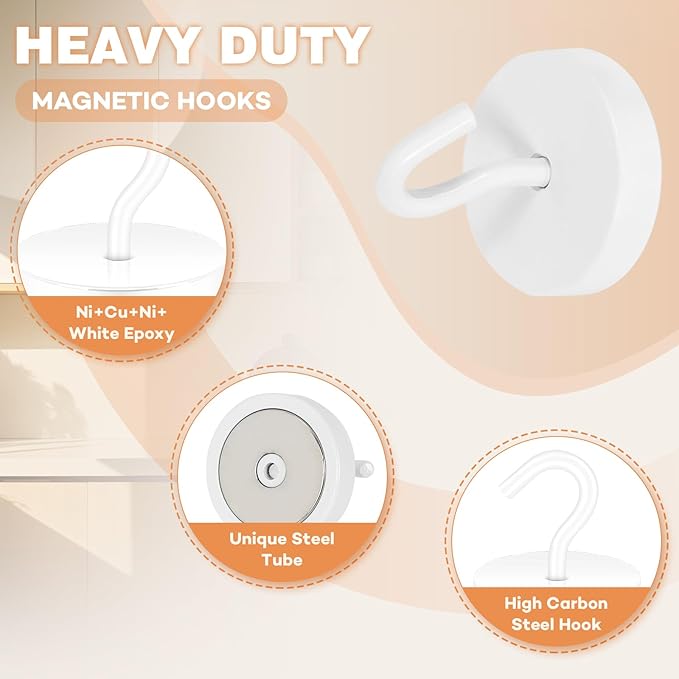 Neosmuk Magnetic Hooks, Cruise Ship Essentials, 120lb+ Heavy Duty Magnetic Hooks for Cruise Cabins, Refrigerator, Grill, Hanging, and Travel | Extra Strong Must-Haves Magnet Hook,White,Pack of 10