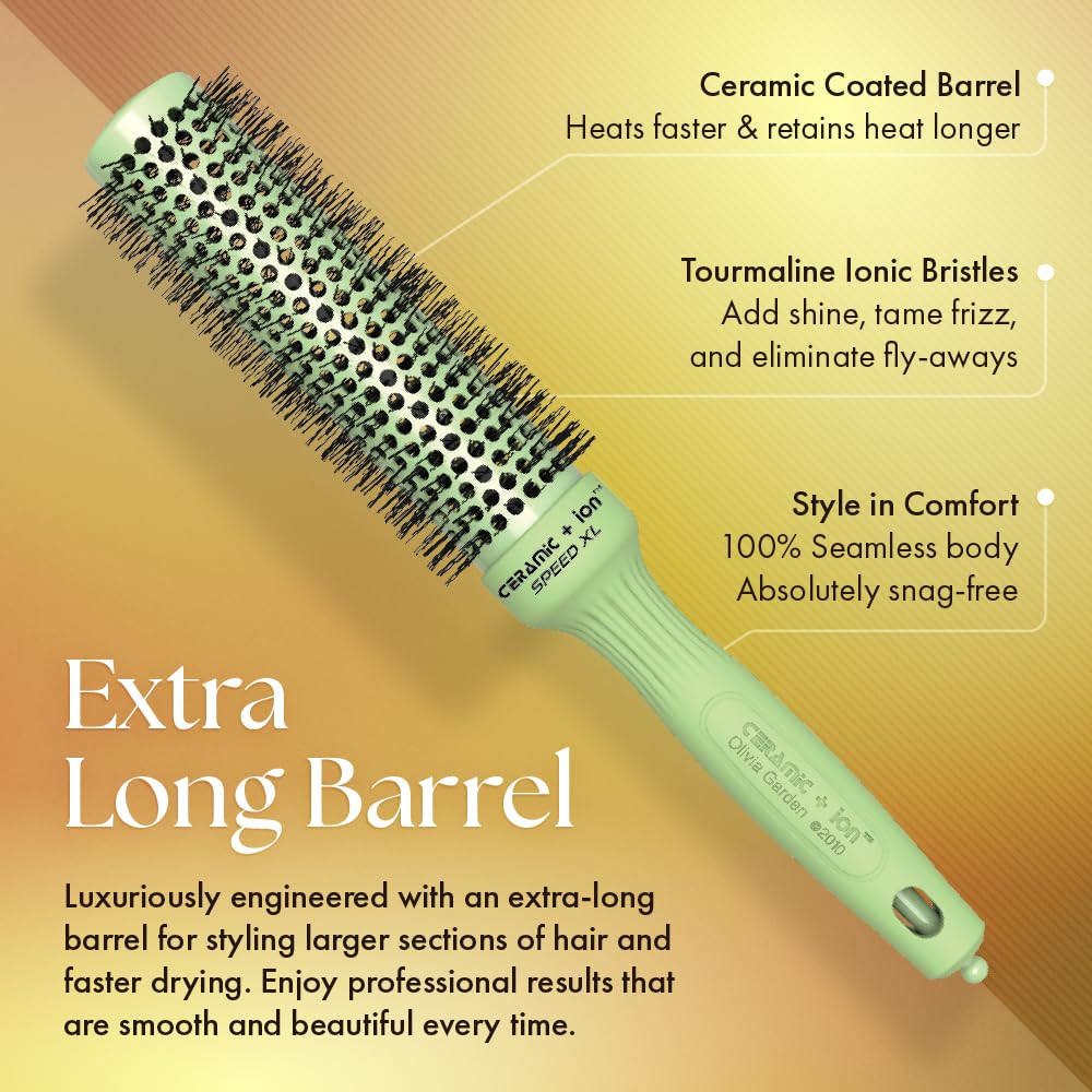 Olivia Garden Ceramic + Ion Speed XL - Extra-Long Round Thermal Hair Brush - Not Electrical - Professional Blowout Brush for Normal to Thick Hair - 4 1/4" - Diameter Barrel - 715-CIXL45BL