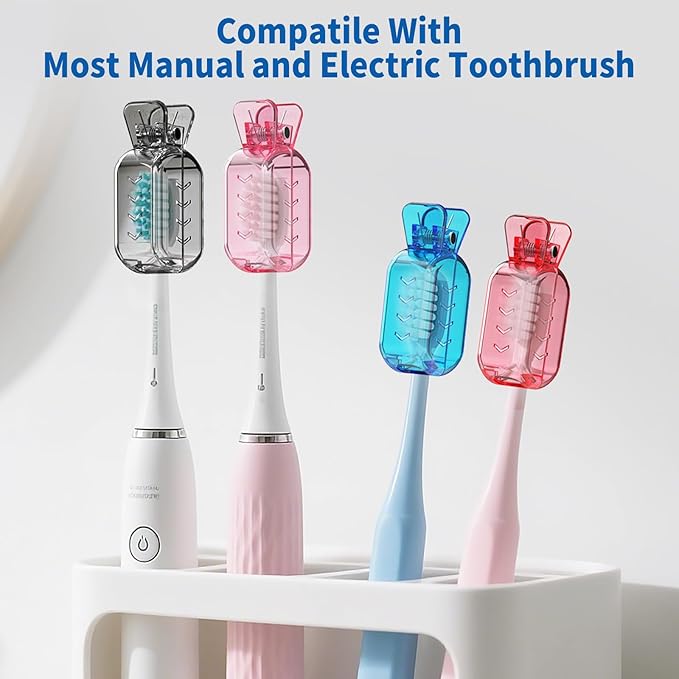 Toothbrush Covers Caps, Clip-On Toothbrush Protector for Household Travel, Brush Head Pod Case Fits Most Manual and Electric Toothbrushes, 6 Count