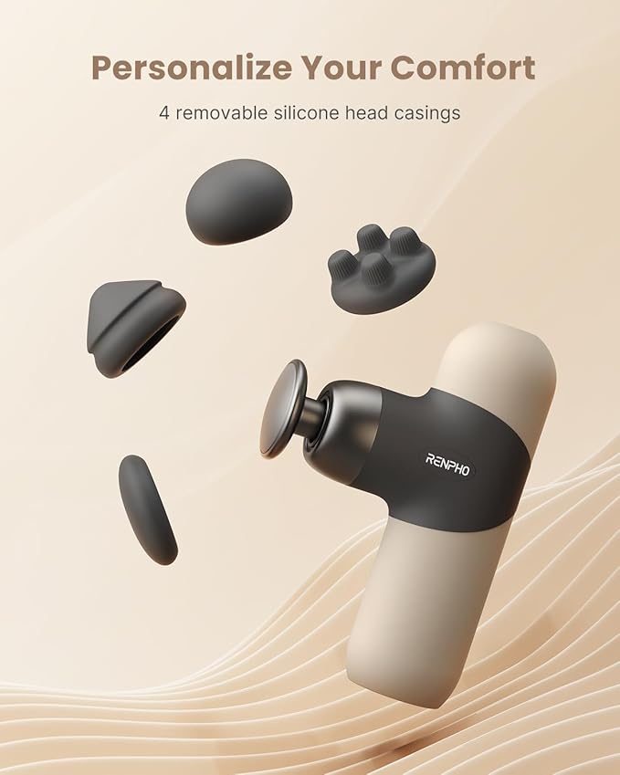 RENPHO Mini Thermal Massage Gun with Heat, FSA Eligible HSA, Valentines Birthday Gifts for Women Men, Portable Deep Tissue Percussion Massager, Color Silicone Sleeves Travel Size with Carry Case, Grey