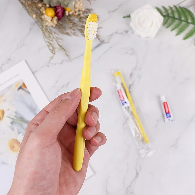 Disposable Toothbrushes with Toothpaste,1000 Pack Yellow Hollow Individually Wrapped Disposable Travel Toothbrushes Kit in Bulk for Homeless,Nursing Home,Hotel,Charity