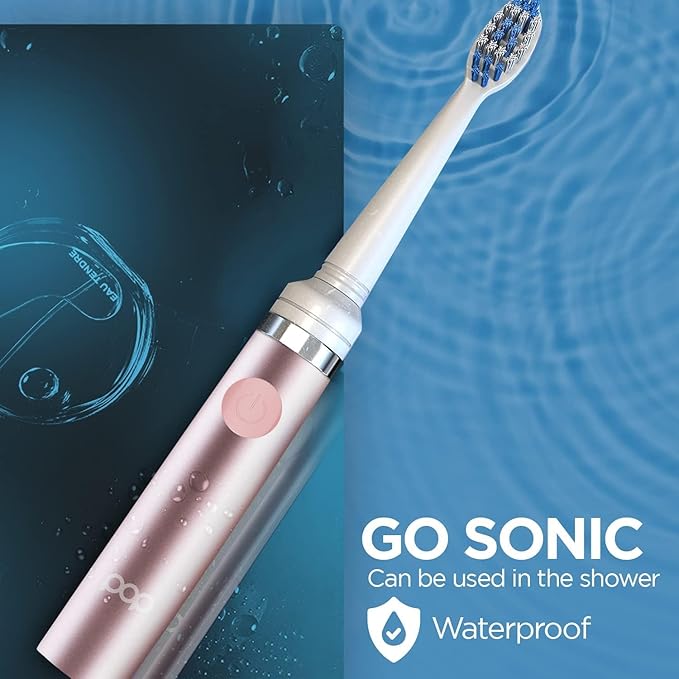 2-Pack Pop Sonic Electric Toothbrush (Metallic Rose) - Travel Toothbrushes w/AAA Battery | Kids Electric Toothbrushes with 2 Speed & 15,000-30,000 Strokes/Minute, Dupont Nylon Bristles