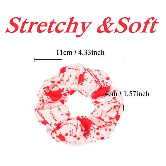 12PCS Halloween Blood Hair Scrunchies Spooky Horror Eyeball Skull Skeleton Moon Star Ghost Hair Ties for Women Girls Ladies Party Gifts