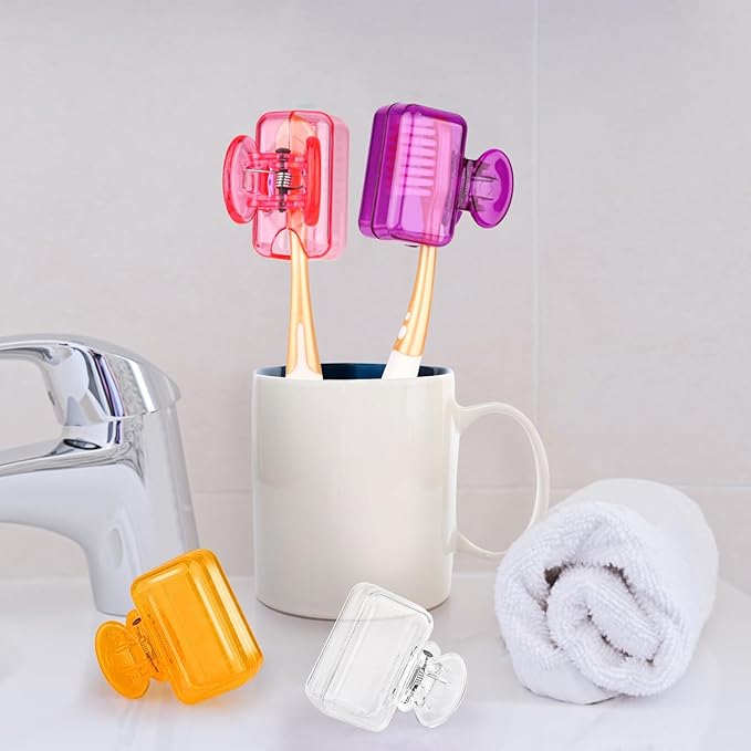 4 Pack Travel Toothbrush Head Covers Toothbrush Protector Cap Brush Pod Case Protective Portable Plastic Clip for Household Travel, Bathroom, Business, Camping, School (Clear, Orange, Purple, Pink)