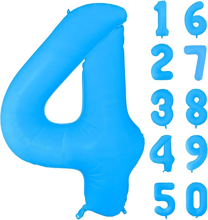 Fluorescent Blue Number Balloon 40 inch Giant Foil Helium Balloons Blue Number 4 Balloon for 4th Birthday Party Decorations