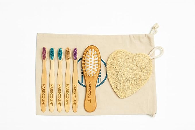 Kids Bath & Grooming Set – Wooden Baby Hair Brush + Soft Bamboo Kids Toothbrush + Heart Loofah | Natural Bath Kit for Toddlers & Kids