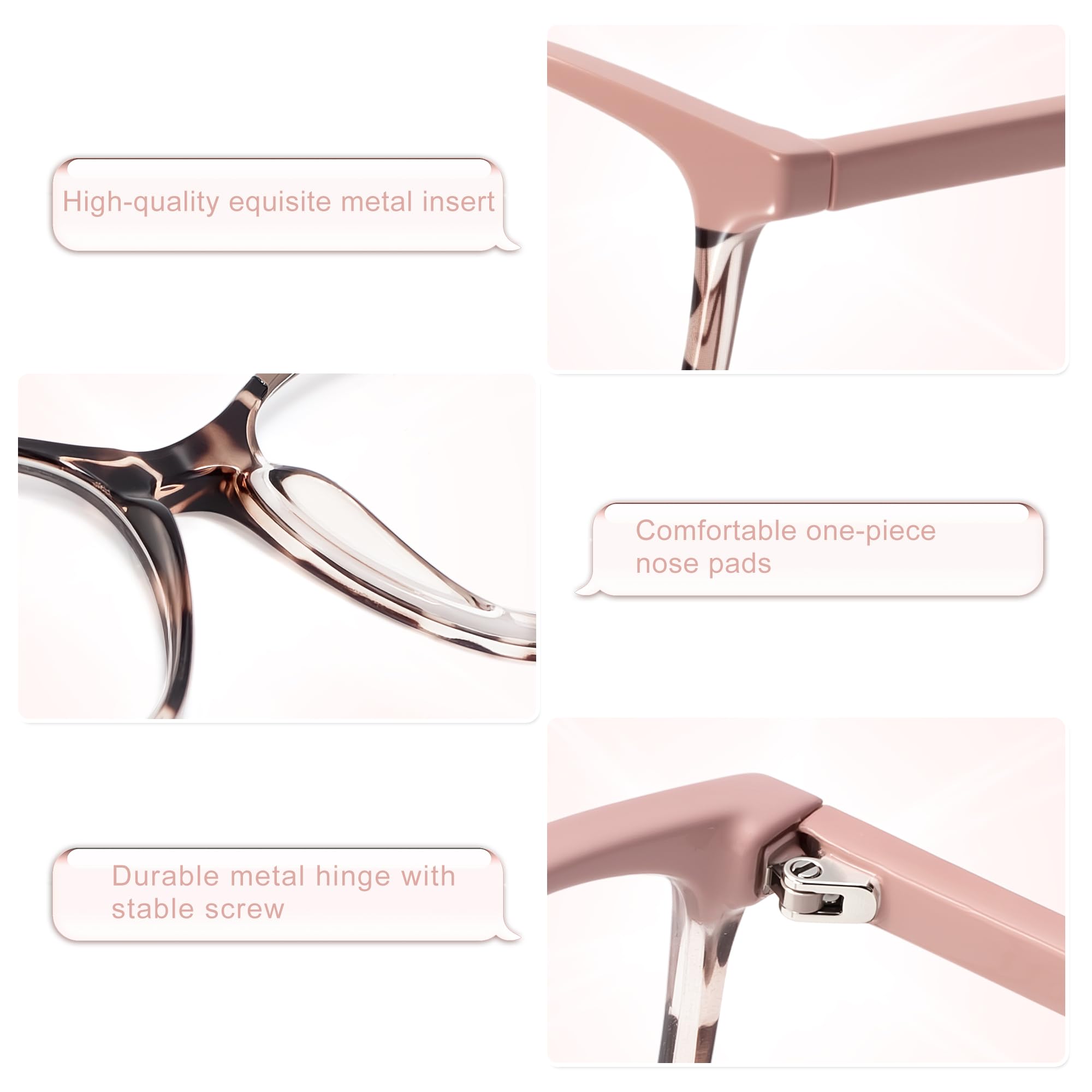 Madison Avenue Square Vintage TR90 Blue Light Blocking Reading Glasses for Women, Computer Readers Eyeglasses Pink Demi 2.25 Magnification