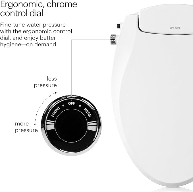 Brondell Bidet Toilet Seat Non-Electric Swash Ecoseat, Fits Elongated Toilets, White - Dual Nozzle System, Ambient Water Temperature - Bidet with Easy Installation