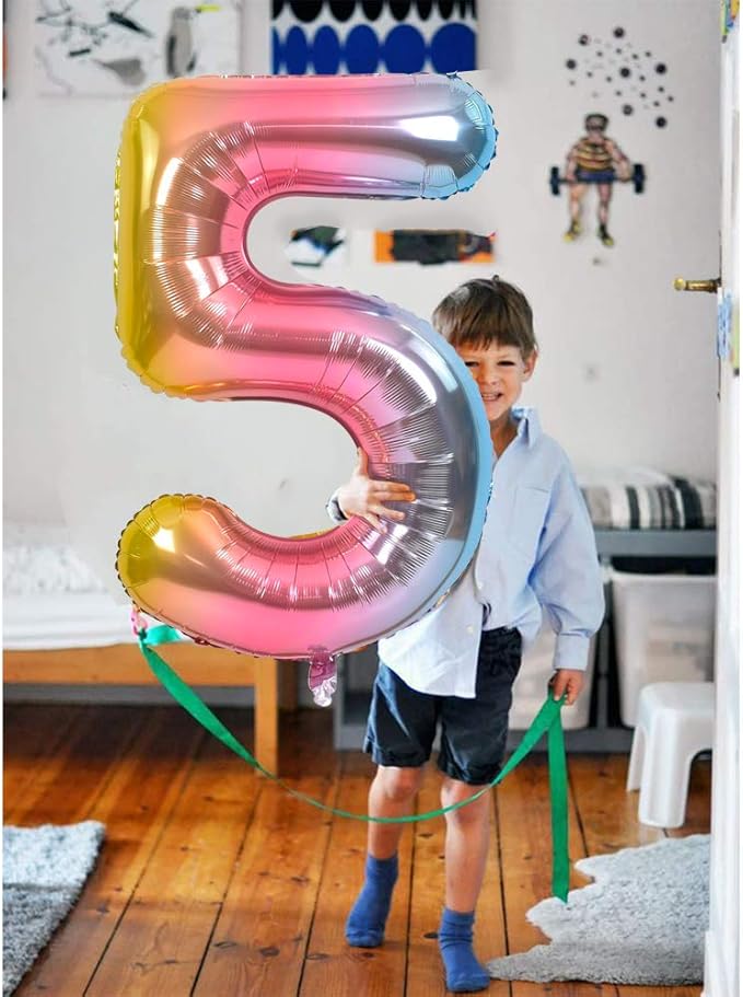 TONIFUL 40 Inch Rainbow Large Numbers Balloons 0-9, Number 5 Digital 5 Helium Balloons, Foil Mylar Big Number Balloons for Birthday Party Anniversary Supplies Decorations