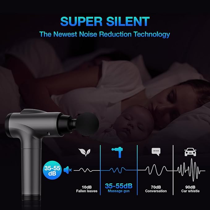 Massage Gun Deep Tissue, Handheld Electric Muscle Massager, High Intensity Percussion Massage Device for Pain Relief with 9 Attachments & 30 Speed(Grey)