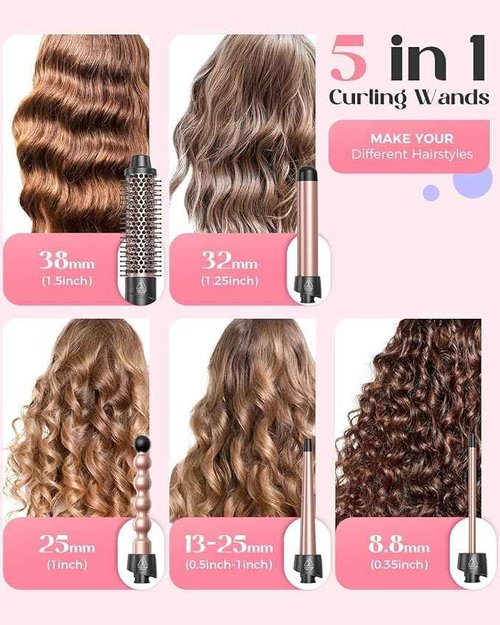 Lopeie Hair Dryer Brush Blow Dryer Brush and 5 in 1 Curling Wand Set, Gold